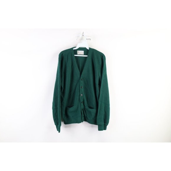Vtg 60s Streetwear Mens Large Blank Kurt Cobain Knit Cardigan Sweater Green USA